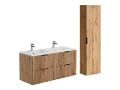 Móvel de casa de banho lavatório de encastrar e coluna natural claro 120 cm ZEVARA