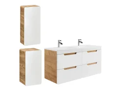 Móvel de casa de banho lavatório duplo cor natural e branco com colunas C120 cm ARUBA