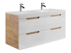 Móvel de casa de banho lavatório duplo cor natural e branco com colunas C120 cm ARUBA