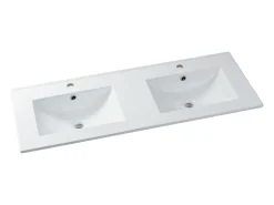 Móvel de casa de banho lavatório duplo cor natural e branco com colunas C120 cm ARUBA