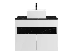 Móvel de casa de banho LEDs e lavatório de pousar branco e preto L80 cm - POZEGA