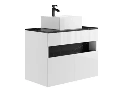 Móvel de casa de banho LEDs e lavatório de pousar branco e preto L80 cm - POZEGA