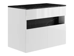 Móvel de casa de banho LEDs e lavatório de pousar branco e preto L80 cm - POZEGA