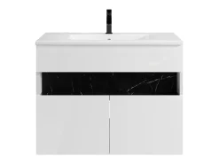 Móvel de casa de banho LEDs, lavatório de encastrar, branco e preto mármore, 80 cm, POZEGA