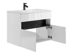 Móvel de casa de banho LEDs, lavatório de encastrar, branco e preto mármore, 80 cm, POZEGA