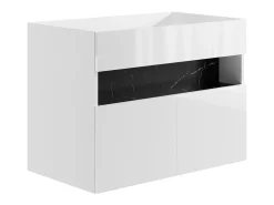 Móvel de casa de banho LEDs, lavatório de encastrar, branco e preto mármore, 80 cm, POZEGA
