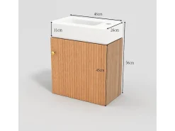 Móvel de casa de banho suspenso estriado com lavatório quadrado - 46 cm - Natural (torneira não incluída)