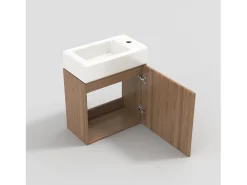 Móvel de casa de banho suspenso estriado com lavatório quadrado - 46 cm - Natural (torneira não incluída)