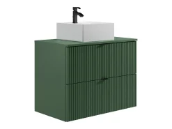 Móvel de casa de banho suspenso estriado com lavatório de pousar, verde mate, L80 cm, ZEVINI