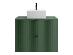 Móvel de casa de banho suspenso estriado com lavatório de pousar, verde mate, L80 cm, ZEVINI