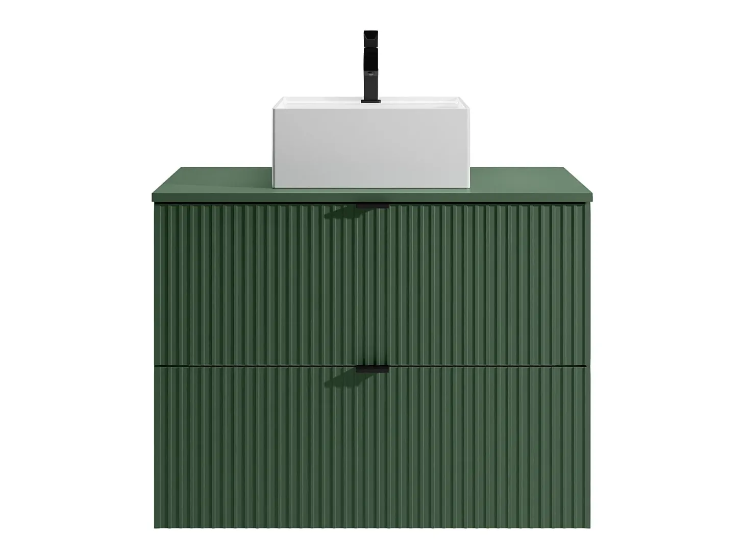 Móvel de casa de banho suspenso estriado com lavatório de pousar, verde mate, L80 cm, ZEVINI