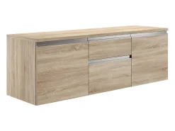 Móvel de casa de banho suspenso com lavatórios e espelhos, natural claro, C150 cm, JIMENA