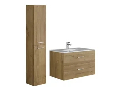 Móvel de casa de banho suspenso com lavatório simples e coluna natural claro, 80 cm, KAYLA