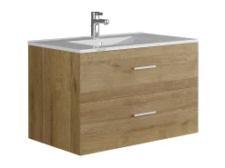 Móvel de casa de banho suspenso com lavatório simples e coluna natural claro, 80 cm, KAYLA