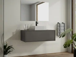 Móvel de casa de banho suspenso com lavatório individual cinzento antracite 94 cm TEANA