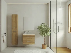 Móvel de casa de banho suspenso com lavatório simples e coluna, tons claros naturais KAYLA
