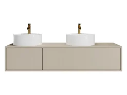 Móvel de casa de banho suspenso duplo lavatório redondo, bege, L150 x H32 cm, ISAURE