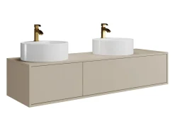 Móvel de casa de banho suspenso duplo lavatório redondo, bege, L150 x H32 cm, ISAURE