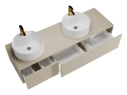 Móvel de casa de banho suspenso duplo lavatório redondo, bege, L150 x H32 cm, ISAURE