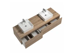 Móvel de casa de banho suspenso lavatório duplo cor natural C150 x A32 cm ISAURE