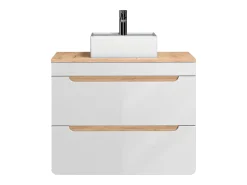 Móvel de casa de banho suspenso com lavatório de pousar 80 cm natural claro e branco ARUBA