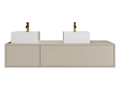 Móvel de casa de banho suspenso com lavatório duplo, cor bege, L150 x H32 cm, ISAURE