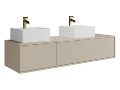 Móvel de casa de banho suspenso com lavatório duplo, cor bege, L150 x H32 cm, ISAURE