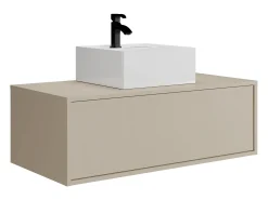 Móvel de casa de banho suspenso com lavatório quadrado único, cor bege, 94 cm, TEANA