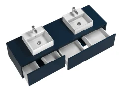 Móvel de casa de banho suspenso lavatório duplo natural claro C150xA32 cm ISAURE