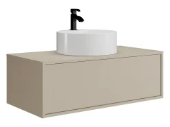 Móvel de casa de banho suspenso com lavatório simples redondo, cor bege, 94 cm, TEANA