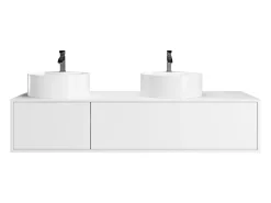 Móvel de casa de banho suspenso duplo lavatório redondo, cor branca, L150 x A32 cm, ISAURE