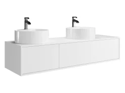 Móvel de casa de banho suspenso duplo lavatório redondo, cor branca, L150 x A32 cm, ISAURE