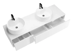 Móvel de casa de banho suspenso duplo lavatório redondo, cor branca, L150 x A32 cm, ISAURE