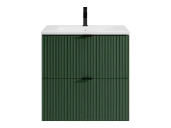 Móvel de casa de banho suspenso estriado com lavatório de encastrar, verde mate, L60 cm, ZEVINI