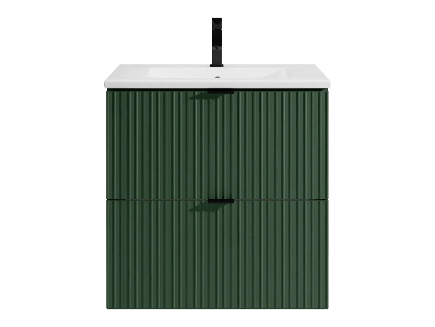 Móvel de casa de banho suspenso estriado com lavatório de encastrar, verde mate, L60 cm, ZEVINI