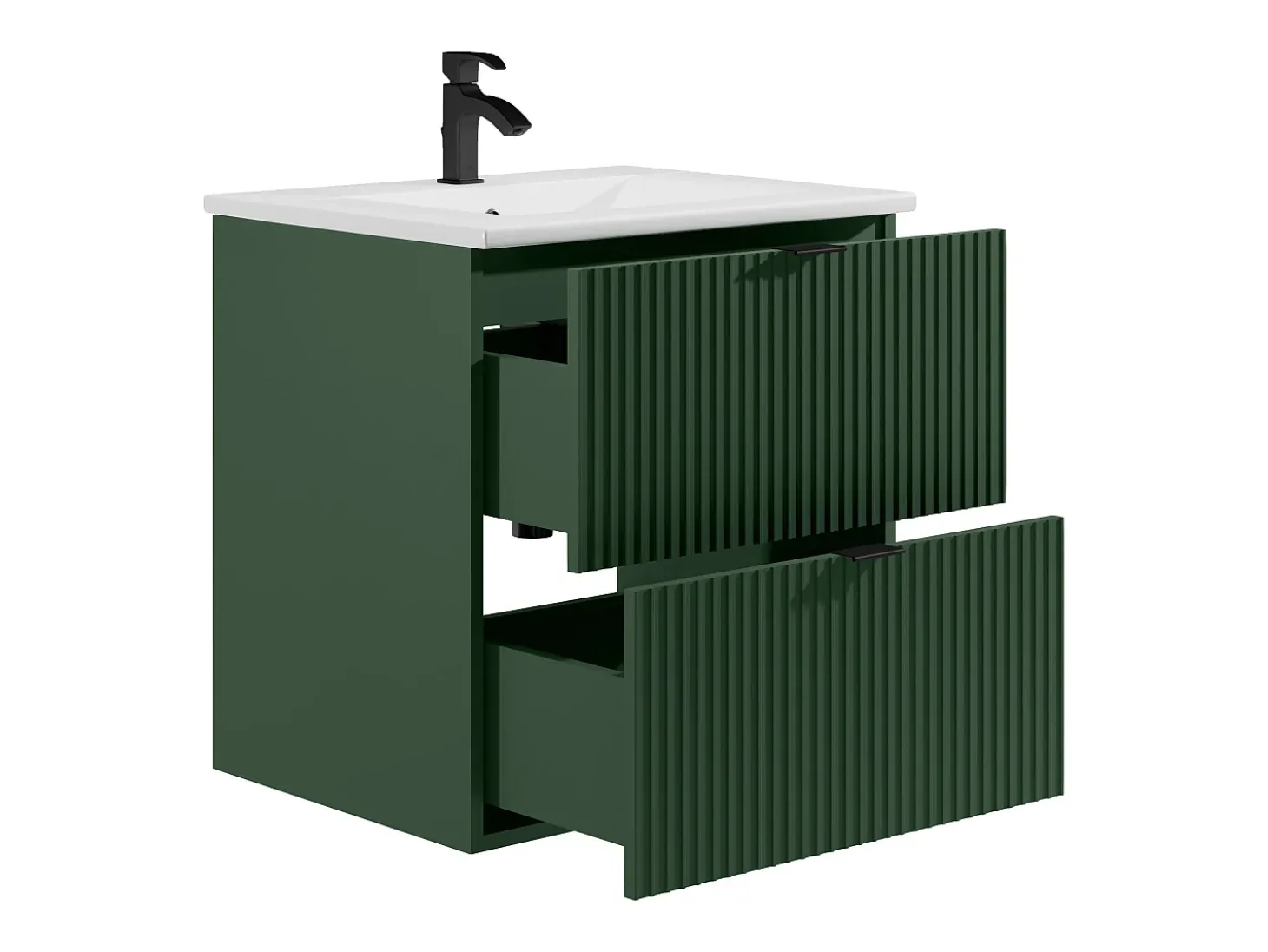 Móvel de casa de banho suspenso estriado com lavatório de encastrar, verde mate, L60 cm, ZEVINI
