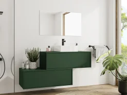 Móvel de casa de banho suspenso lavatório individual verde mate, 2 gavetas 94 cm TEANA