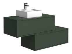 Móvel de casa de banho suspenso lavatório individual verde mate, 2 gavetas 94 cm TEANA