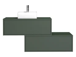 Móvel de casa de banho suspenso lavatório individual verde mate, 2 gavetas 94 cm TEANA