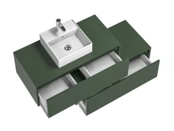Móvel de casa de banho suspenso lavatório individual verde mate, 2 gavetas 94 cm TEANA