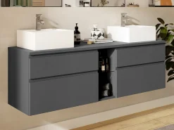 Móvel de casa de banho suspenso lavatório duplo cinza antracite C150 cm MAGDALENA