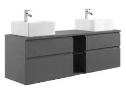 Móvel de casa de banho suspenso lavatório duplo cinza antracite C150 cm MAGDALENA