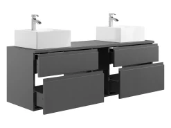 Móvel de casa de banho suspenso lavatório duplo cinza antracite C150 cm MAGDALENA