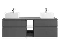 Móvel de casa de banho suspenso lavatório duplo cinza antracite C150 cm MAGDALENA