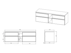 Móvel de casa de banho suspenso lavatório duplo cinza antracite C150 cm MAGDALENA