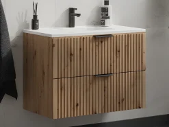 Móvel de casa de banho suspenso estriado lavatório de encastrar natural claro 80 cm ZEVARA