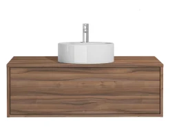 Móvel de casa de banho suspenso lavatório individual redondo natural escuro 94 cm TEANA