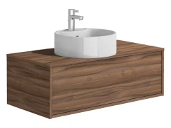 Móvel de casa de banho suspenso lavatório individual redondo natural escuro 94 cm TEANA
