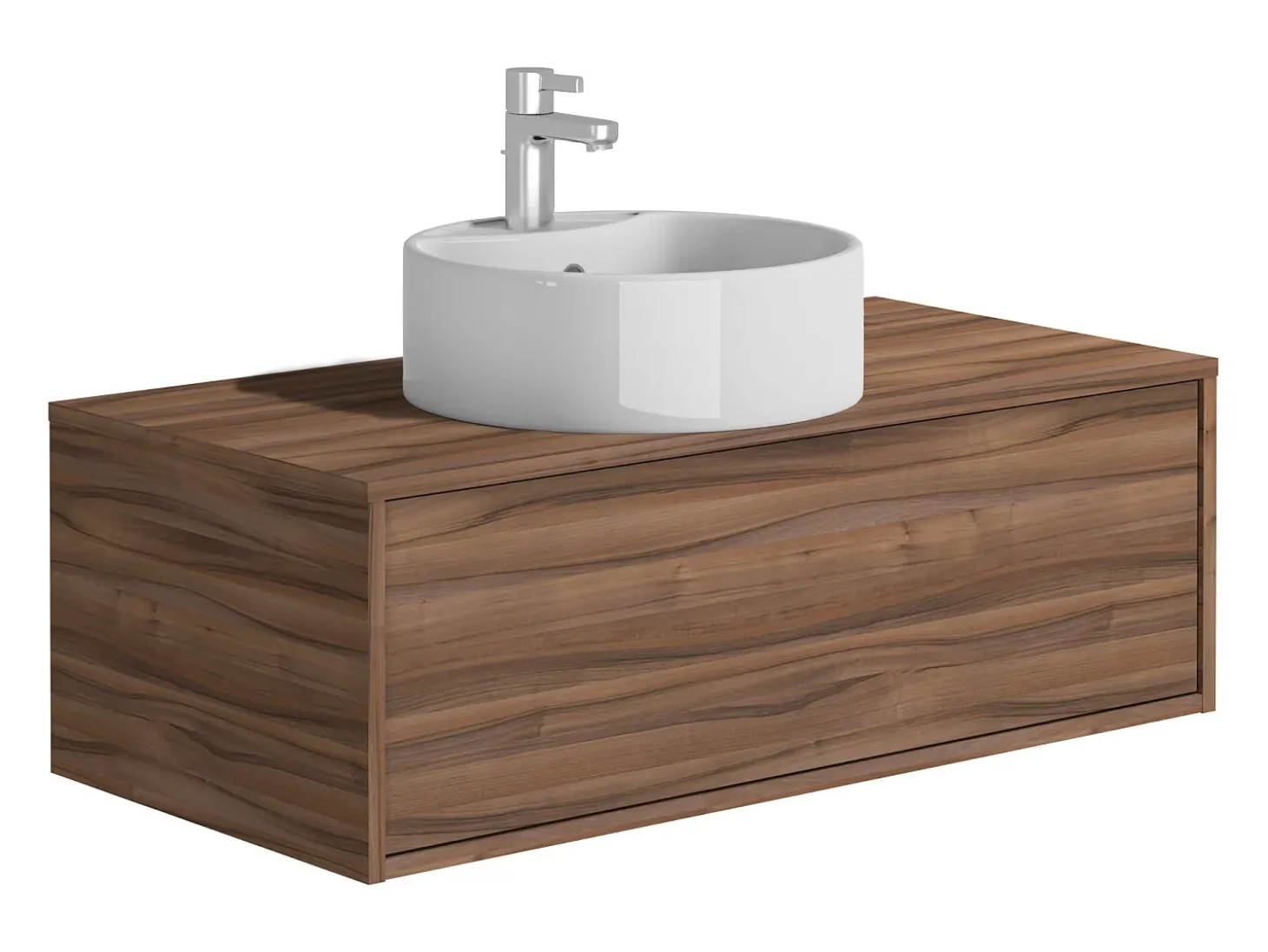 Móvel de casa de banho suspenso lavatório individual redondo natural escuro 94 cm TEANA