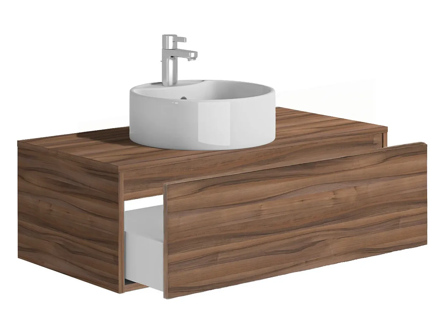 Móvel de casa de banho suspenso lavatório individual redondo natural escuro 94 cm TEANA